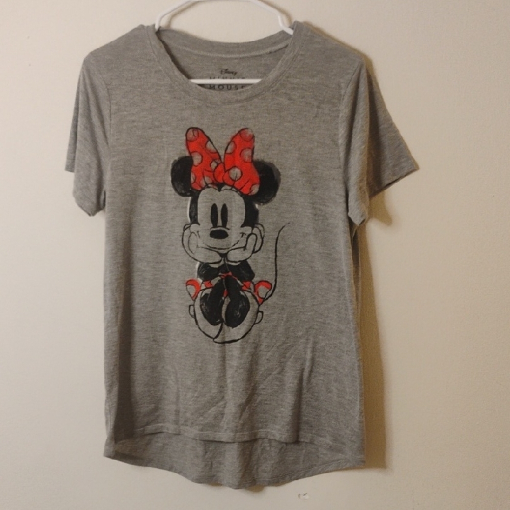 Disney Gray Short Sleeve Tee with Minnie Mouse and Red Bow